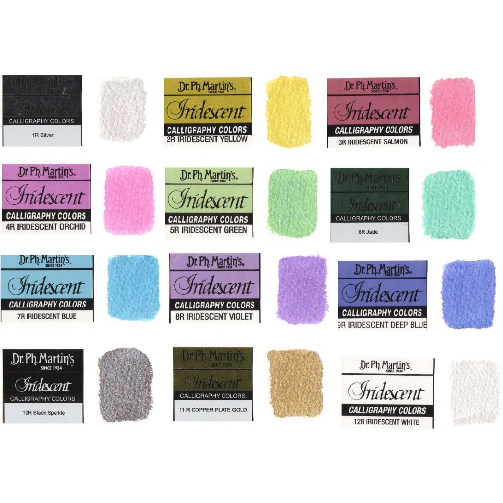 Dr. Ph. Martin's Iridescent Calligraphy Colors - 12 x 30 ml Bottles - Set 1