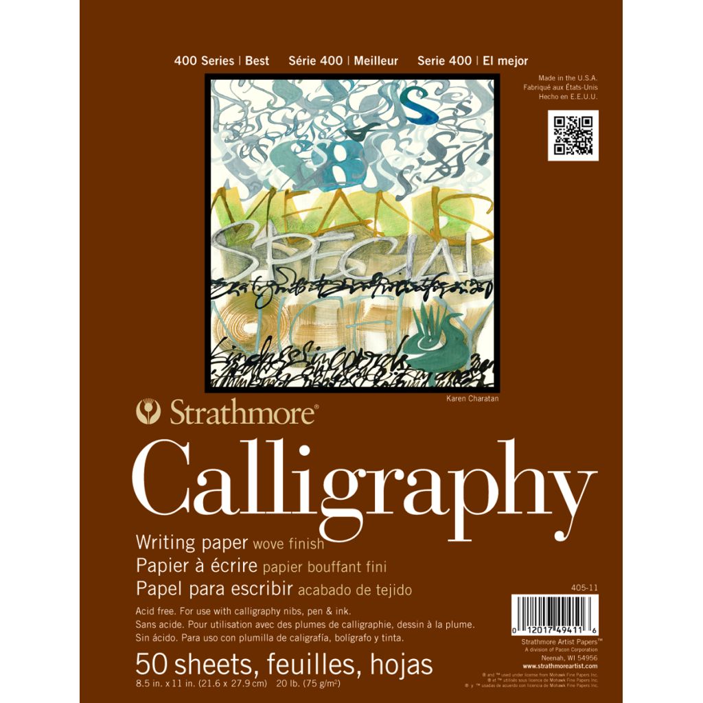 Strathmore 400 Series Calligraphy 8.5''x11'' Natural White Light Grain 75 GSM Paper, Short-Side Tape Bound Pad of 50 Sheets