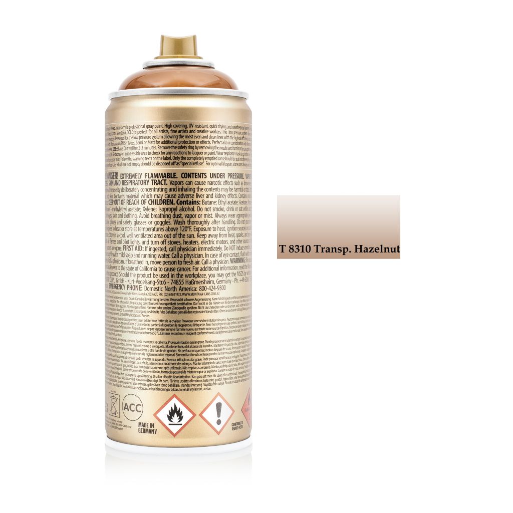 Montana Gold Acrylic Professional Spray Paint - 400 ML Can - Transparent Hazelnut (T 8310)