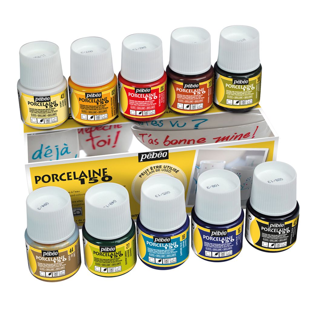 Pebeo Porcelaine 150 Paint - 45 ml bottles - Assorted Set of 10 Colours