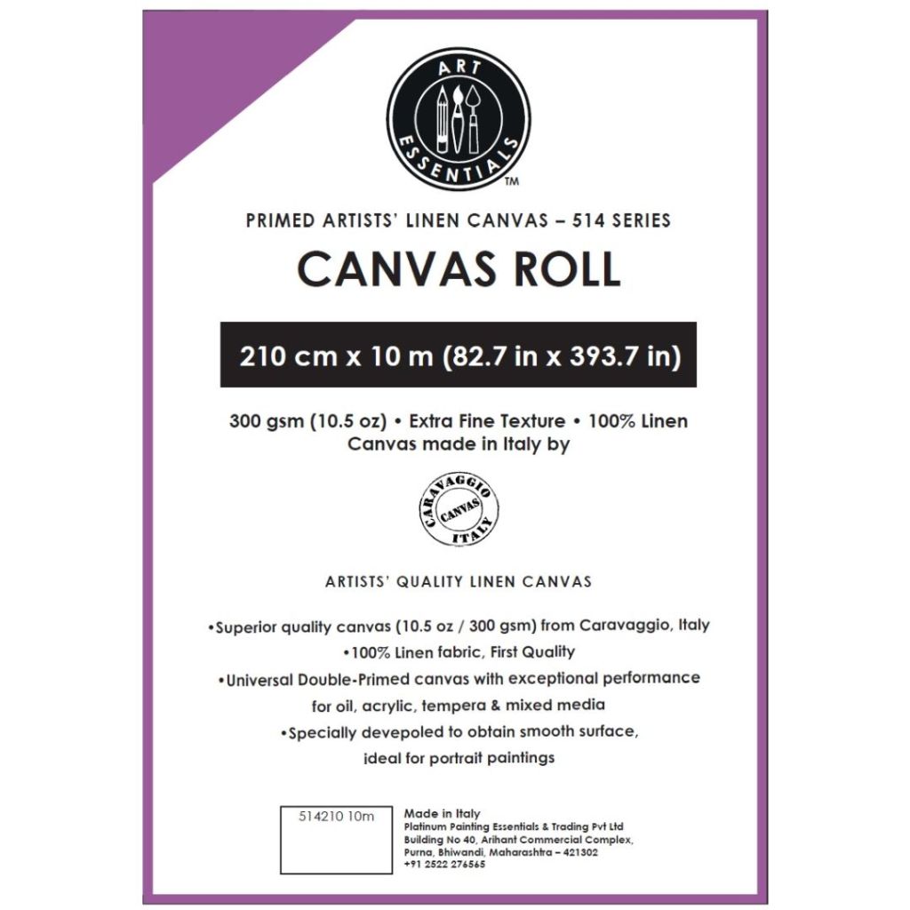 Art Essentials Primed Artists' Linen Canvas Roll - 514 Series - Extrafine Grain - 300 GSM / 10.5 Oz - 210 cm by 10 Metres OR 82.68'' by 32.8 Feet