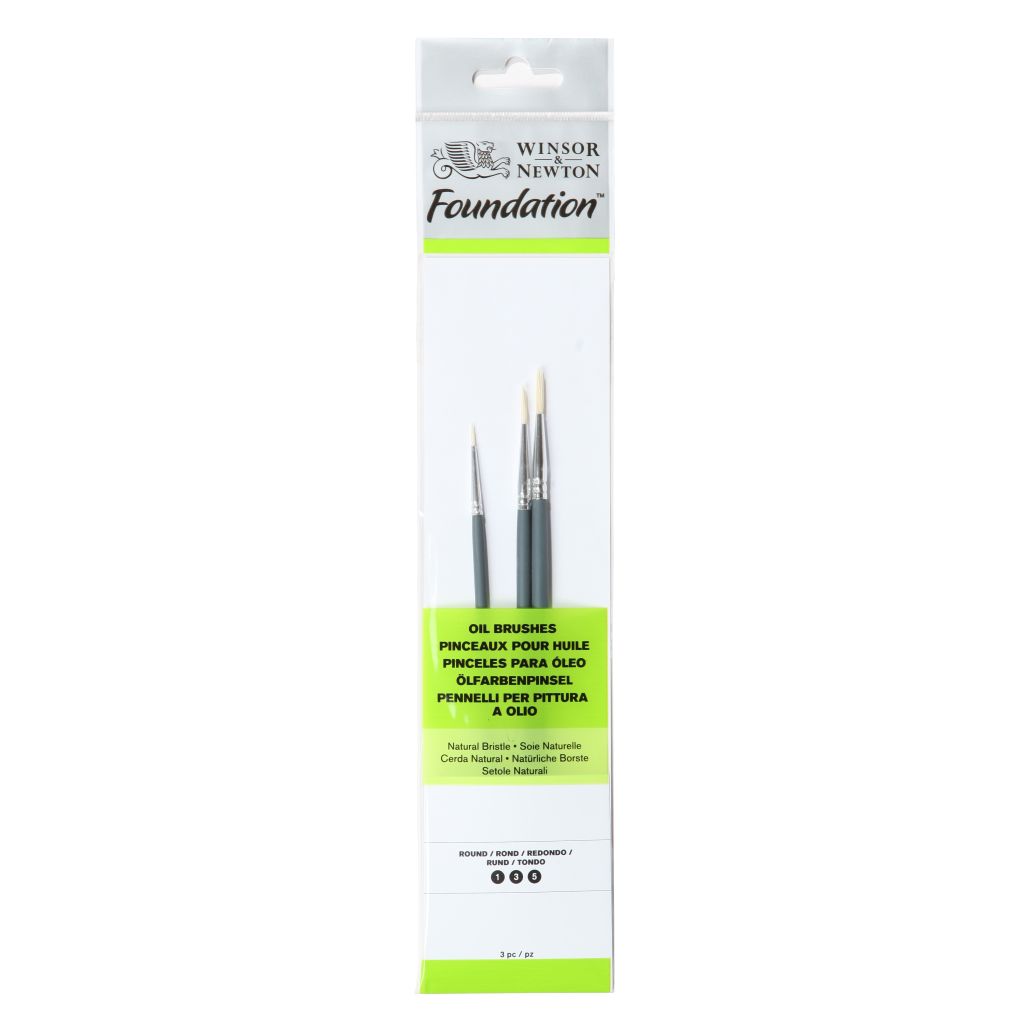 Winsor & Newton Foundation Brush Set - Natural Bristle Round 1, 3, 5 - Short Handle - Pack of 3