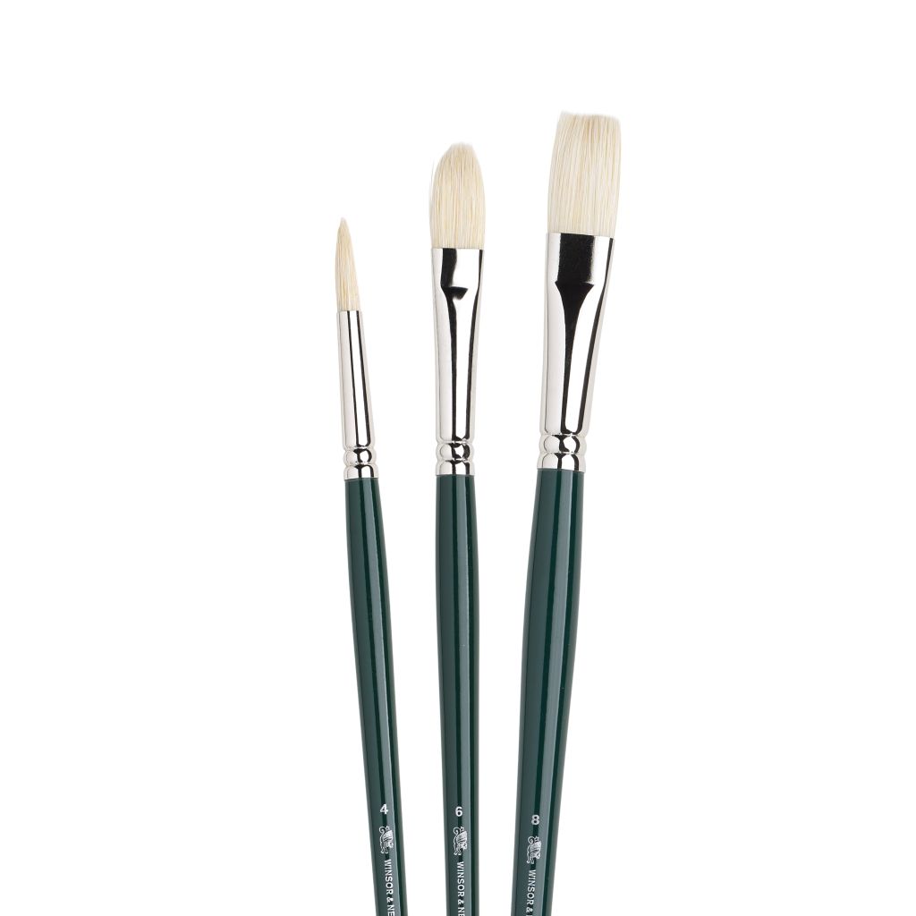 Winsor & Newton Winton Hog Bristle Brush - Assorted Set- Long Handle - Pack of 3