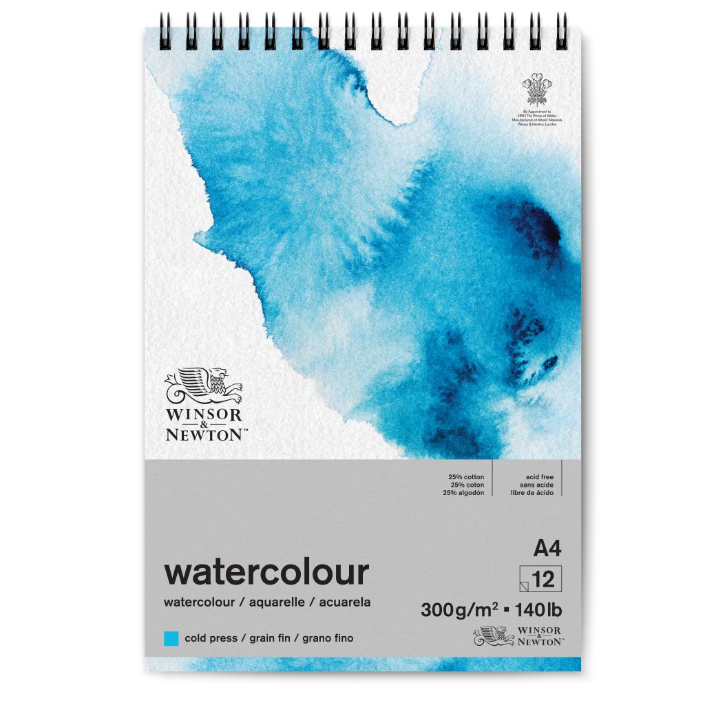 Winsor & Newton Watercolour Paper - Cold Press 300 GSM - A4 (29.7 cm x 42 cm or 11.7'' x 16.5'') Natural White Short Side Spiral Album of 12 Sheets