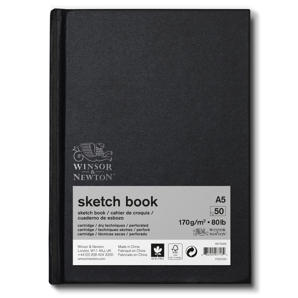 Winsor & Newton Sketchbook - Light Grain 170 GSM - A5 (14.8 cm x 21 cm or 5.8'' x 8.3'') Natural White Hardbound Journal of 50 Sheets