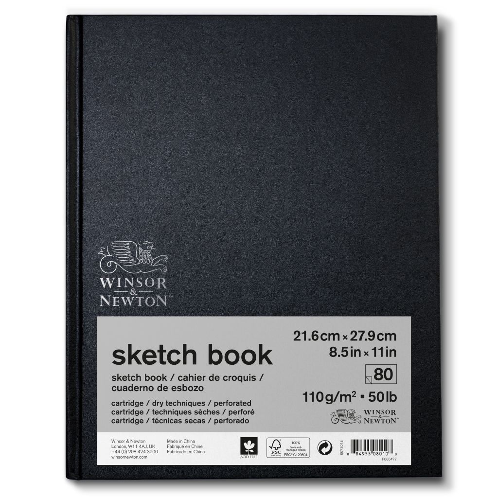 Winsor & Newton Sketchbook - Light Grain 110 GSM - 21.6 cm x 27.9 cm or 8.5'' x 11'' Natural White Hardbound Journal of 80 Sheets