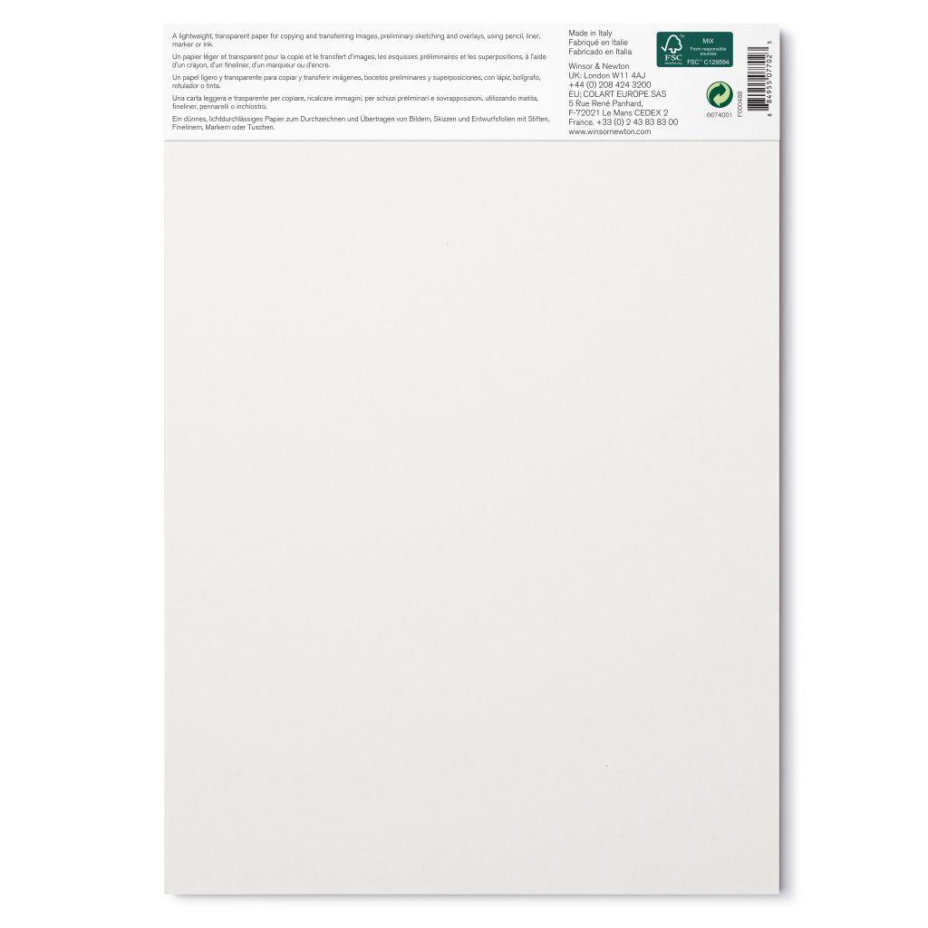 Winsor & Newton Tracing Paper - Light Grain 70 GSM - A4 (29.7 cm x 42 cm or 11.7'' x 16.5'') Transparent Short Side Glued Pad of 40 Sheets