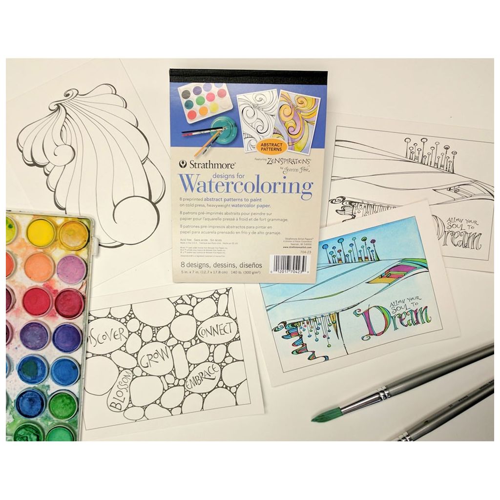 Strathmore Designs For Watercoloring - Abstract 5'' x 7'' Natural White Fine Grain 300 GSM Short Side Glue Pad of 8 Sheets