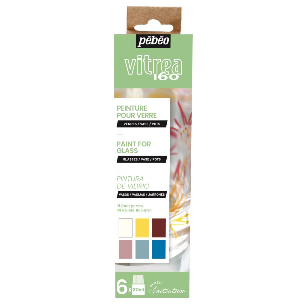 Pebeo Vitrea 160 Glossy Glass Paint - 6 x 20 ML - Initiation Gloss Set 1