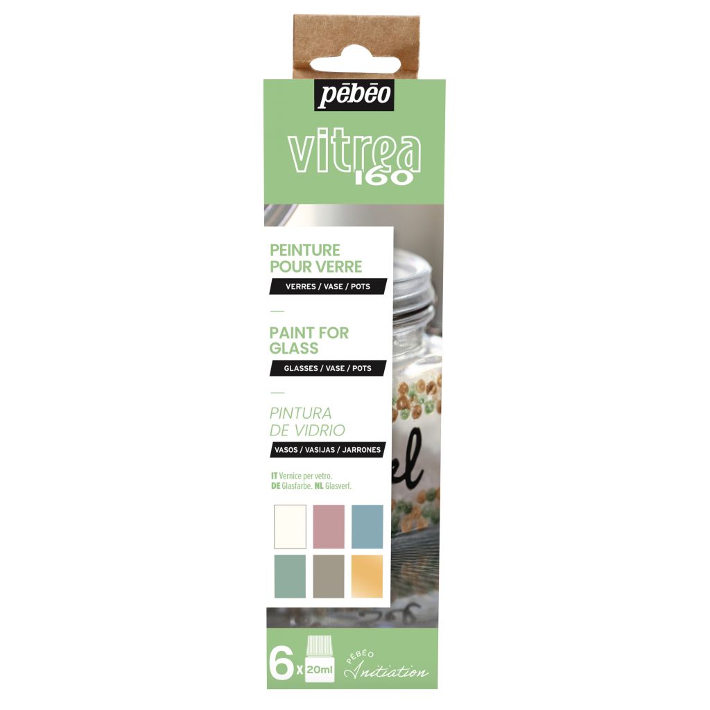 Pebeo Vitrea 160 Glossy Glass Paint - 6 x 20 ML - Initiation Pastel Set