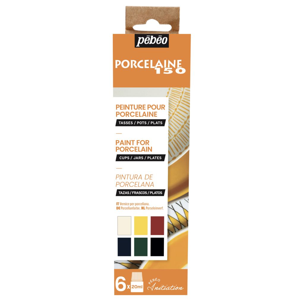 Pebeo Porcelaine 150 Ceramic Paint - Gloss Colours 6 x 20 ML  - Initiation Set 1