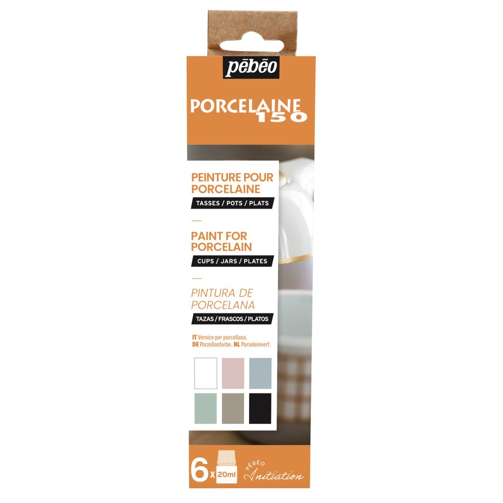 Pebeo Porcelaine 150 Ceramic Paint - Chalk Colours 6 x 20 ML  - Initiation Set