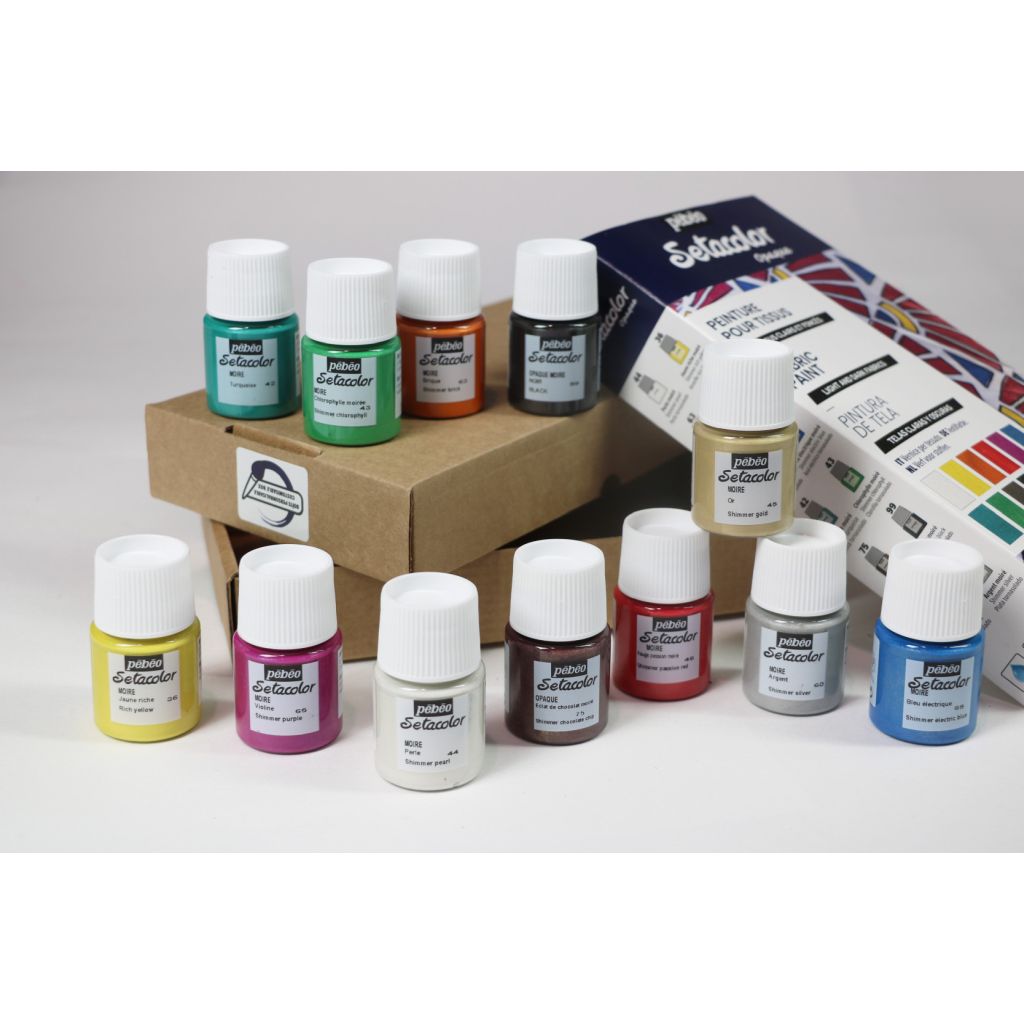 Pebeo Setacolor Shimmer Fabric Paint - Assorted Set 12 x 20 ML - Exploration Set