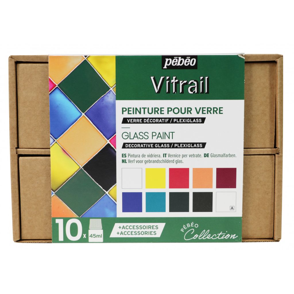 Pebeo Vitrail Glass Paint - 10 x 45 ML - Collection Case