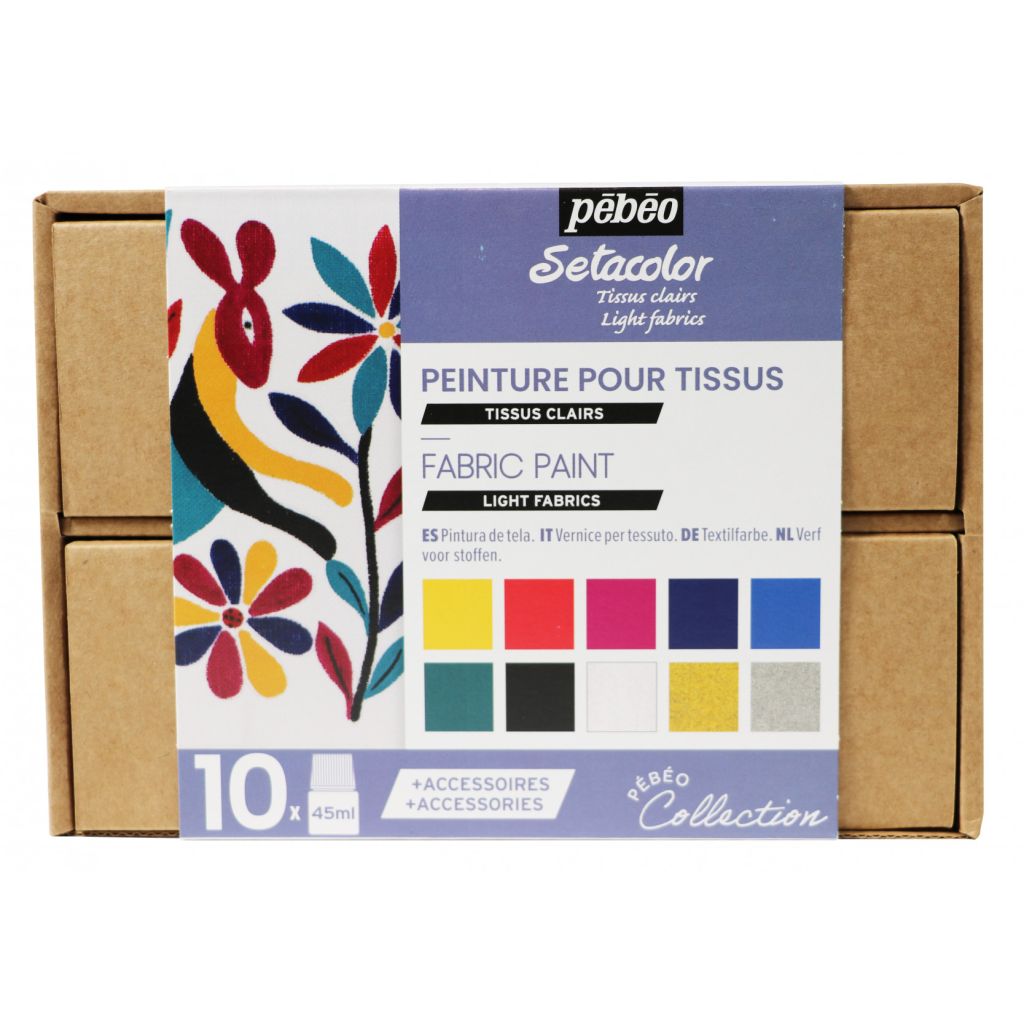 Pebeo Setacolor Light Fabric Paint - Assorted 10 x 45 ML - Collection Case