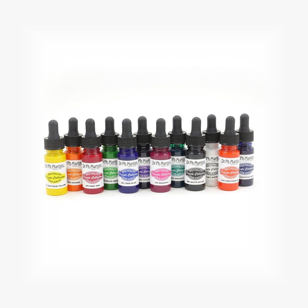 Dr. Ph. Martin's Spectralite Private Collection Liquid Acrylics Paint - 12 x 15 ml Bottles - Set 1