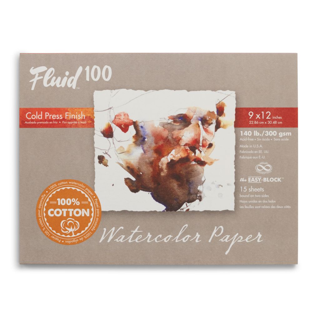 Speedball Fluid 100 Watercolour Paper - Cold Press 300 GSM - 22.86 cm x 30.48 cm or 9