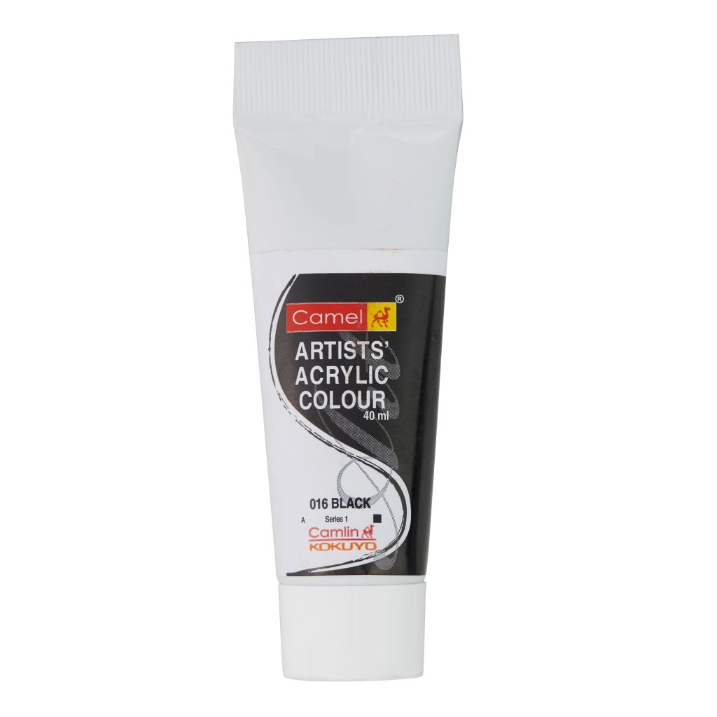 Camel Artists' Acrylic Colour - Black (016) - Tube of 40 ML