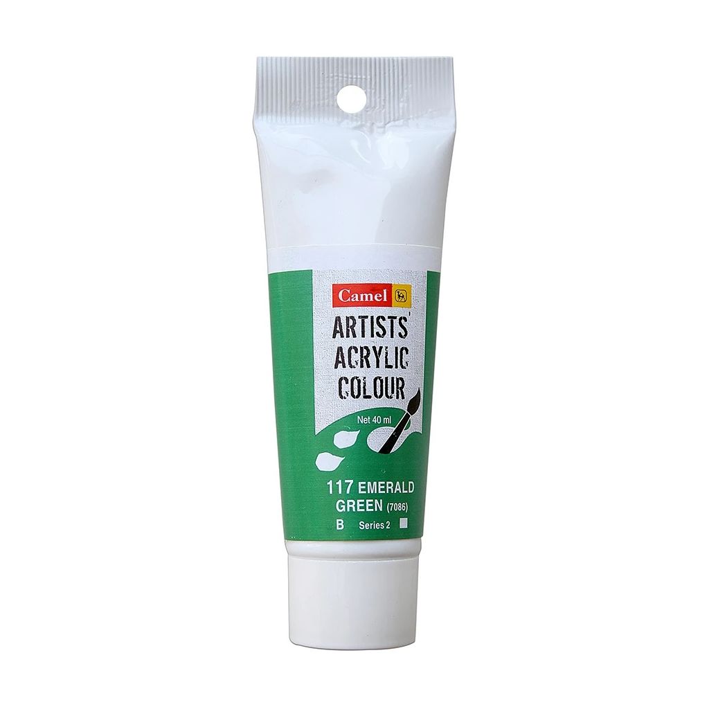 Camel Artists' Acrylic Colour - Emerald Green (117) - Tube of 40 ML