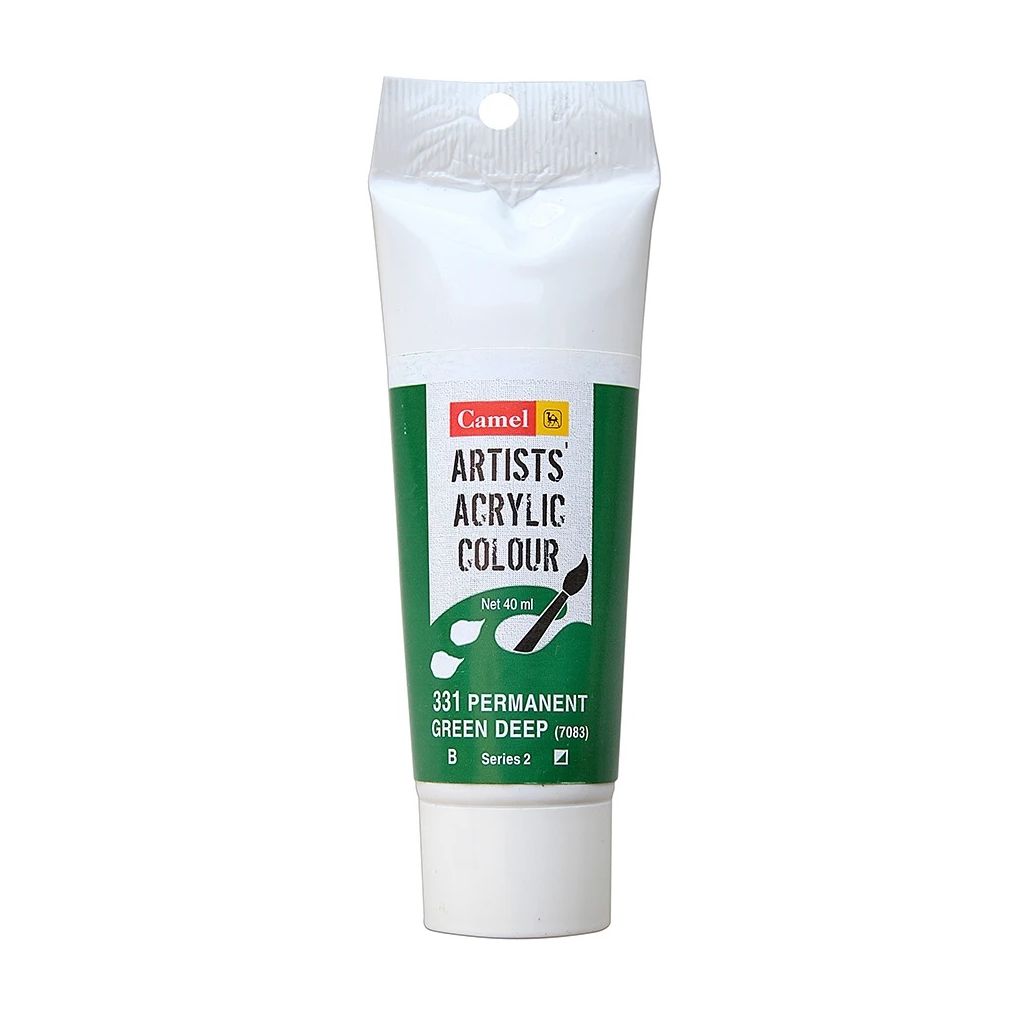 Camel Artists' Acrylic Colour - Permanent Green Deep (331) - Tube of 40 ML