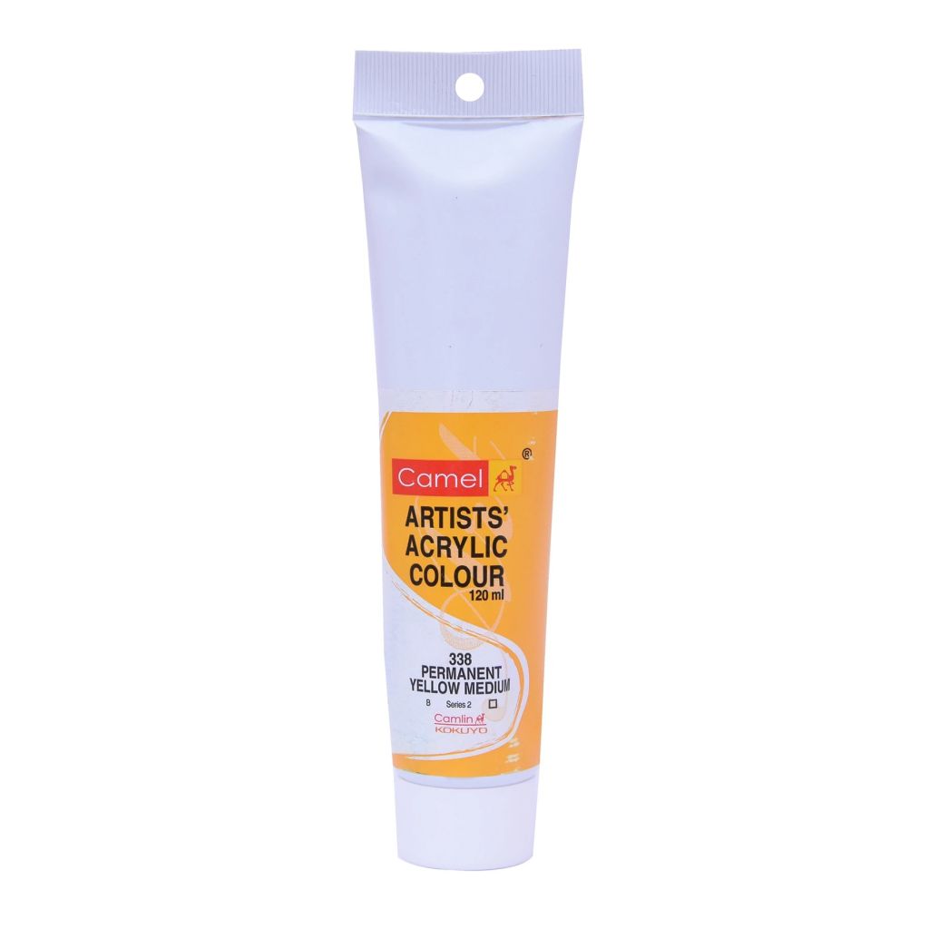 Camel Artists' Acrylic Colour - Permanent Yellow Medium (338) - Tube of 120 ML