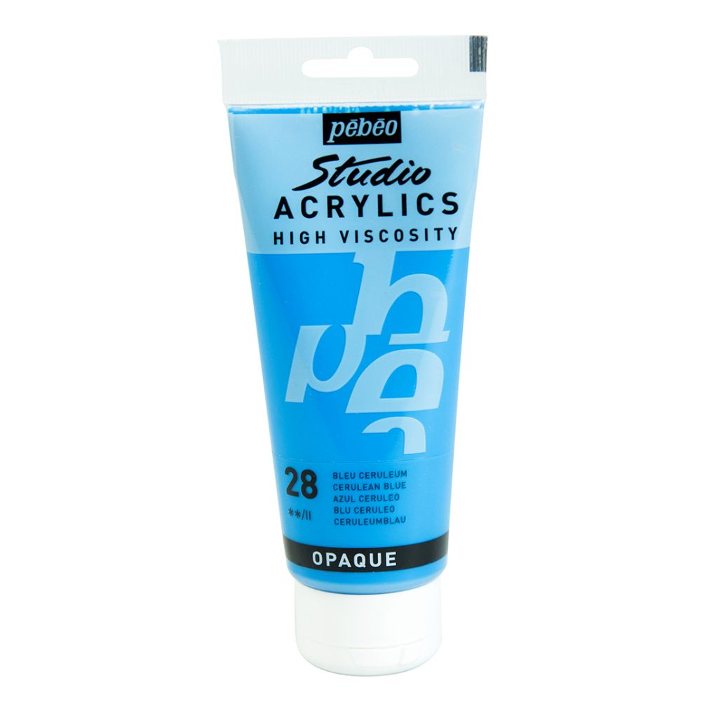 Pebeo High Viscosity Studio Acrylics - Cerulean Blue (28) - Tube of 100 ML