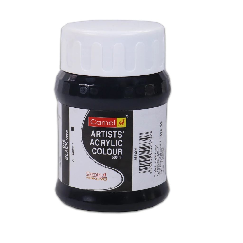 Camel Artists' Acrylic Colour - Black (016) - Jar of 500 ML