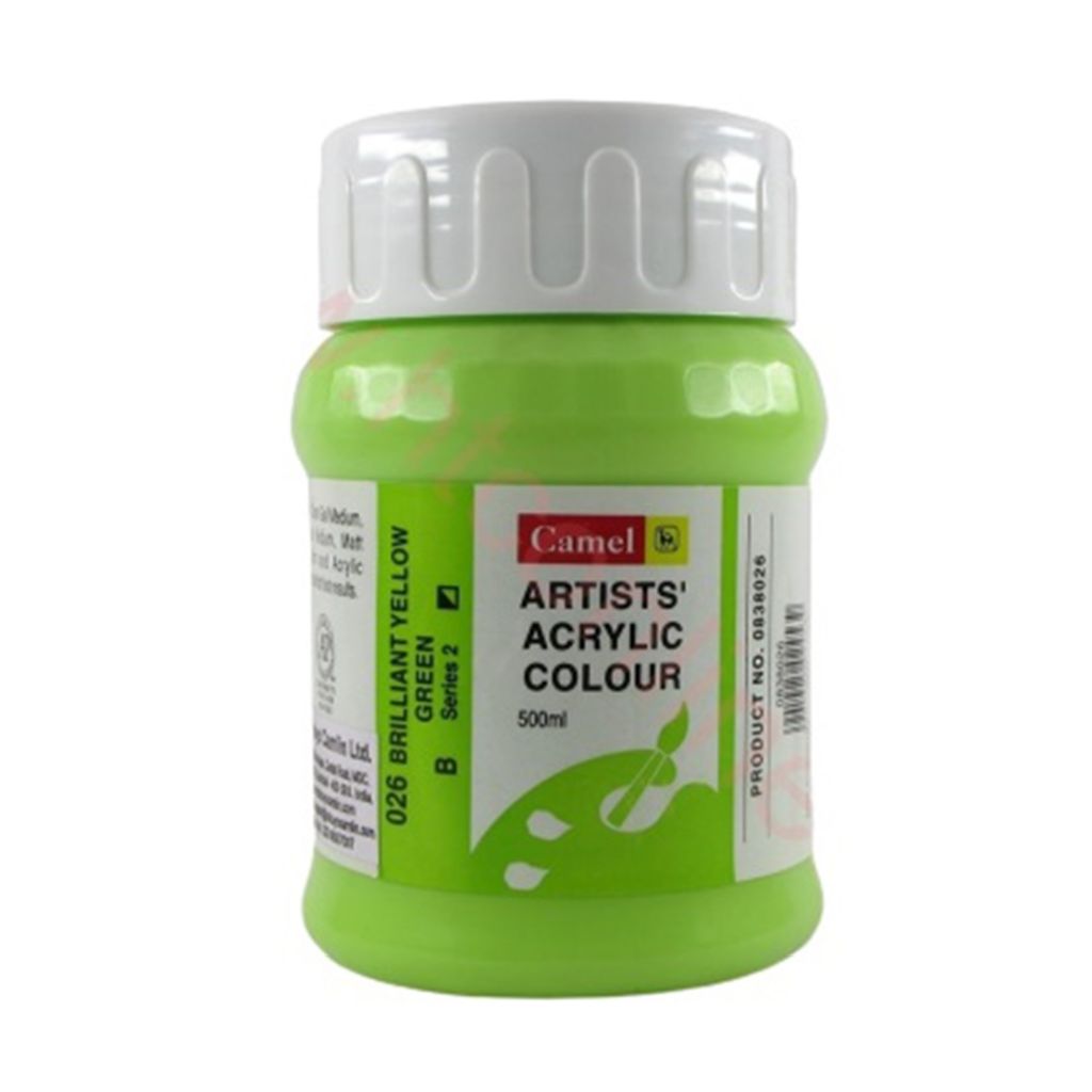 Camel Artists' Acrylic Colour - Brilliant Yellow Green (026) - Jar of 500 ML