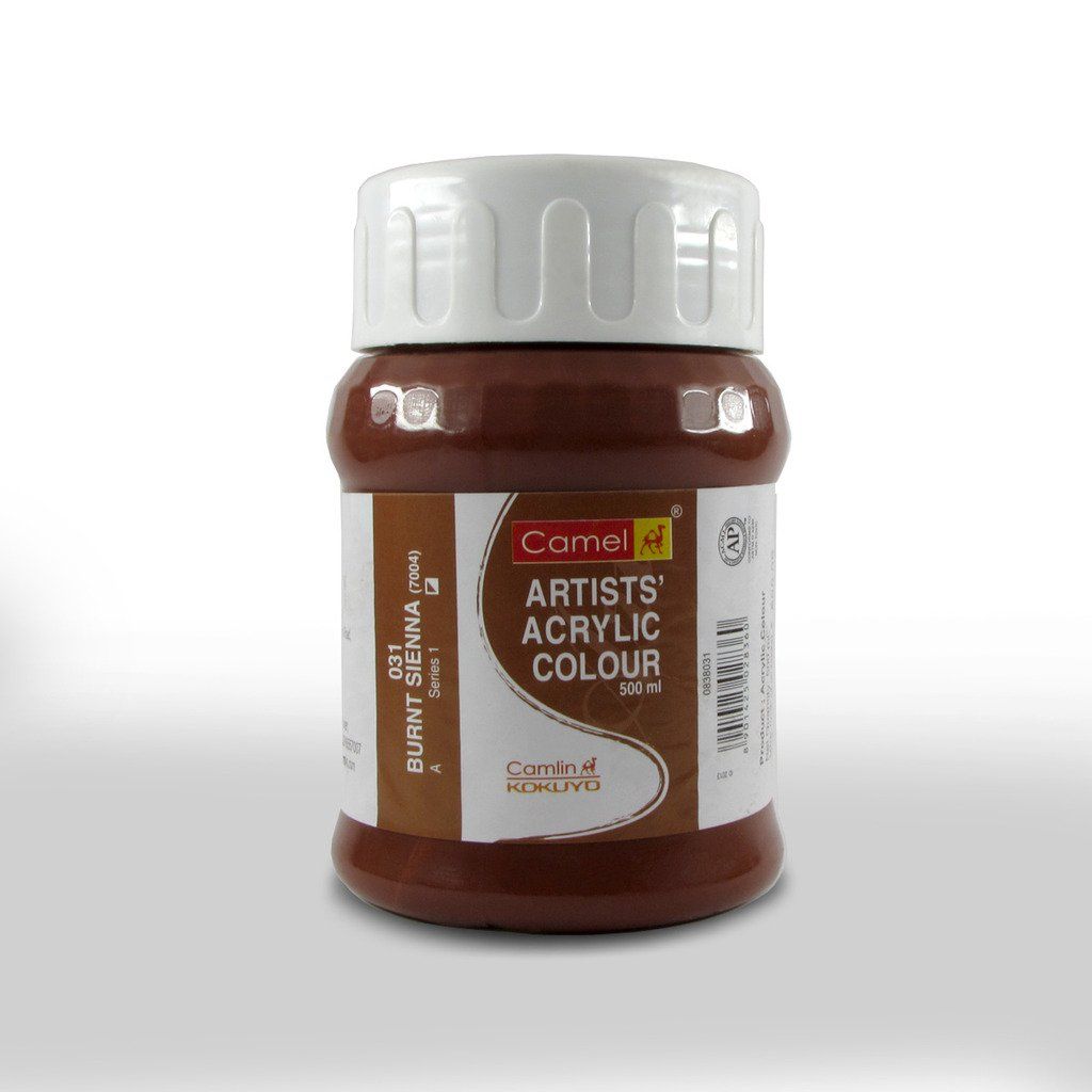 Camel Artists' Acrylic Colour - Burnt Sienna (031) - Jar of 500 ML