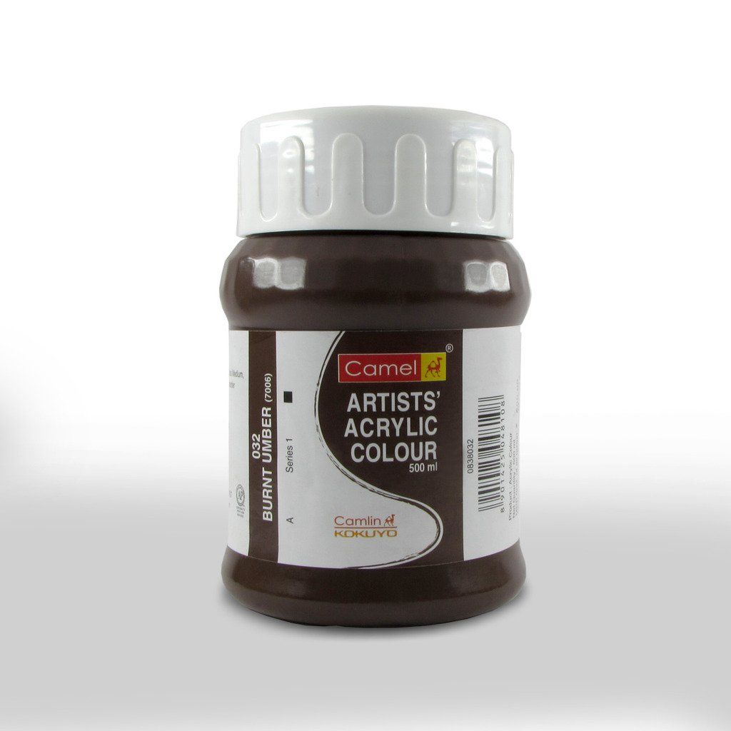 Camel Artists' Acrylic Colour - Burnt Umber (032) - Jar of 500 ML