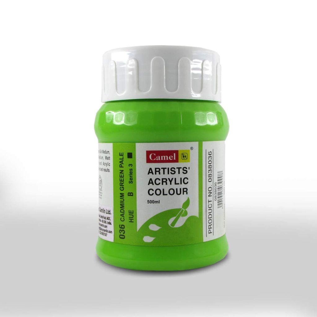 Camel Artists' Acrylic Colour - Cadmium Green Pale Hue (036) - Jar of 500 ML