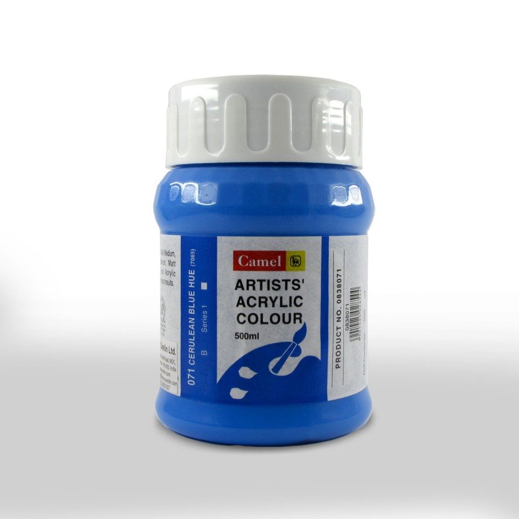 Camel Artists' Acrylic Colour - Cerulean Blue Hue (071) - Jar of 500 ML