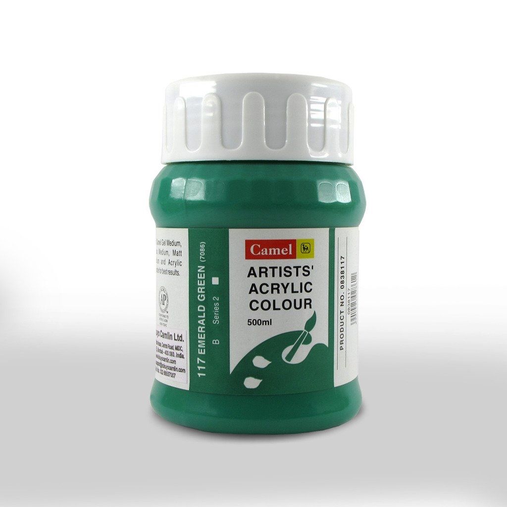 Camel Artists' Acrylic Colour - Emerald Green (117) - Jar of 500 ML