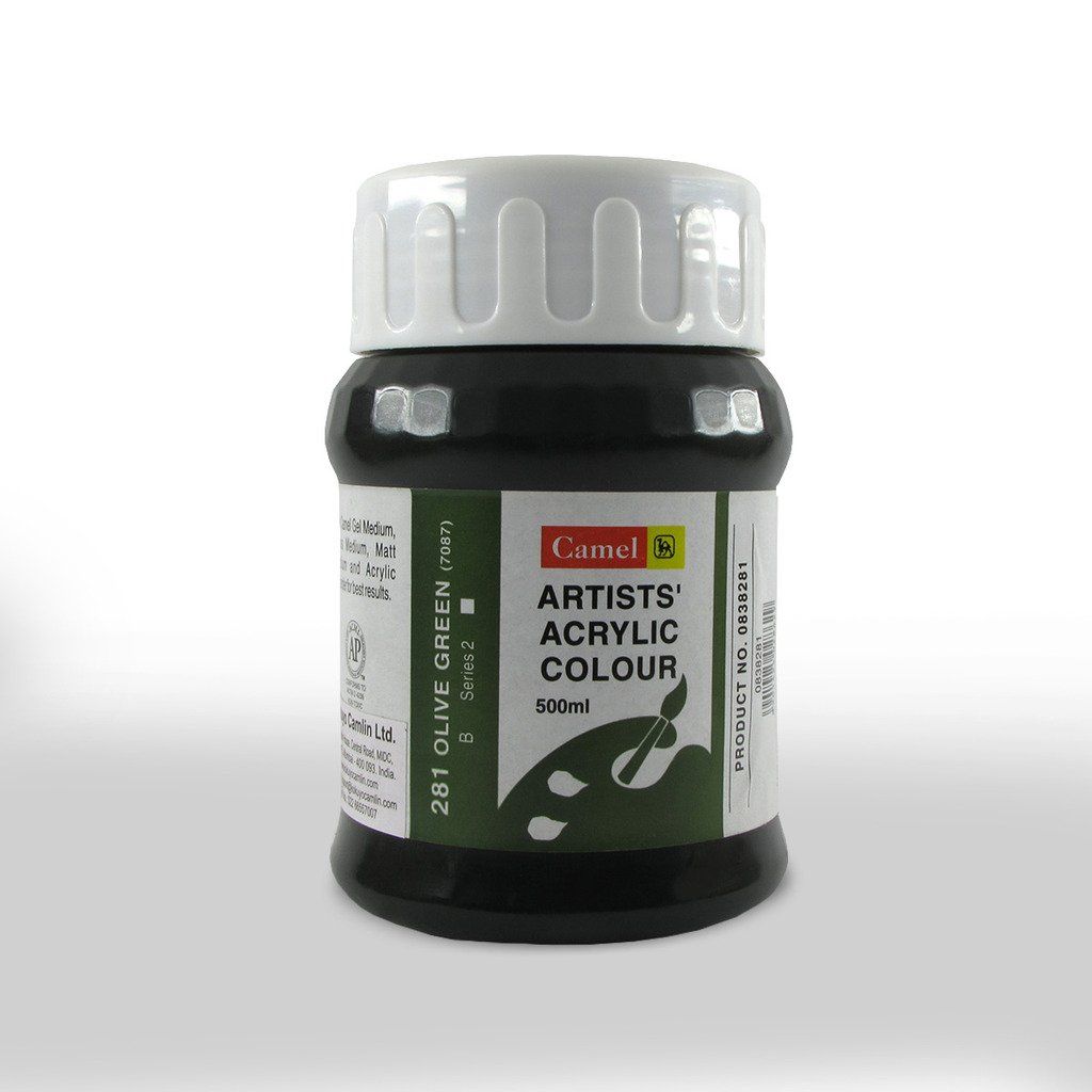 Camel Artists' Acrylic Colour - Olive Green (281) - Jar of 500 ML