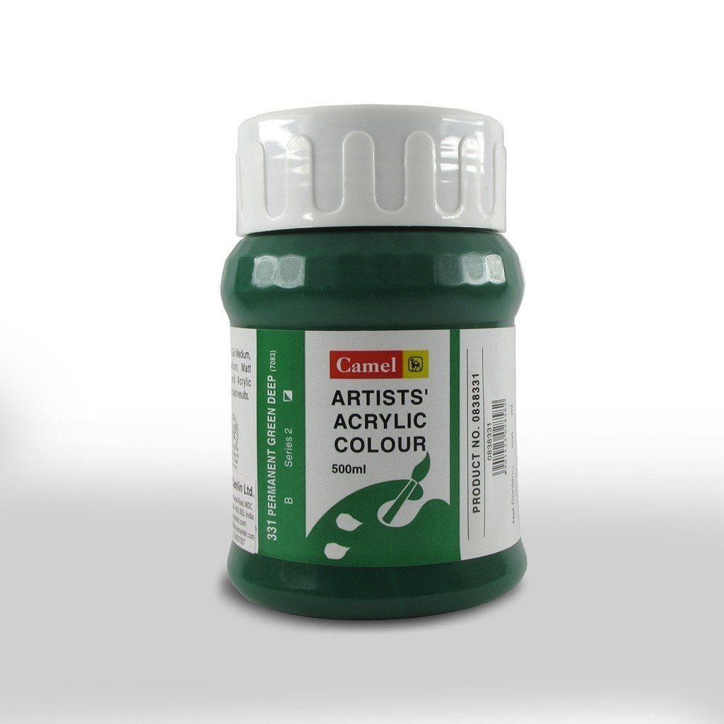 Camel Artists' Acrylic Colour - Permanent Green Deep (331) - Jar of 500 ML