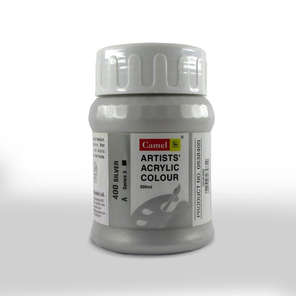 Camel Artists' Acrylic Colour - Silver (400) - Jar of 500 ML