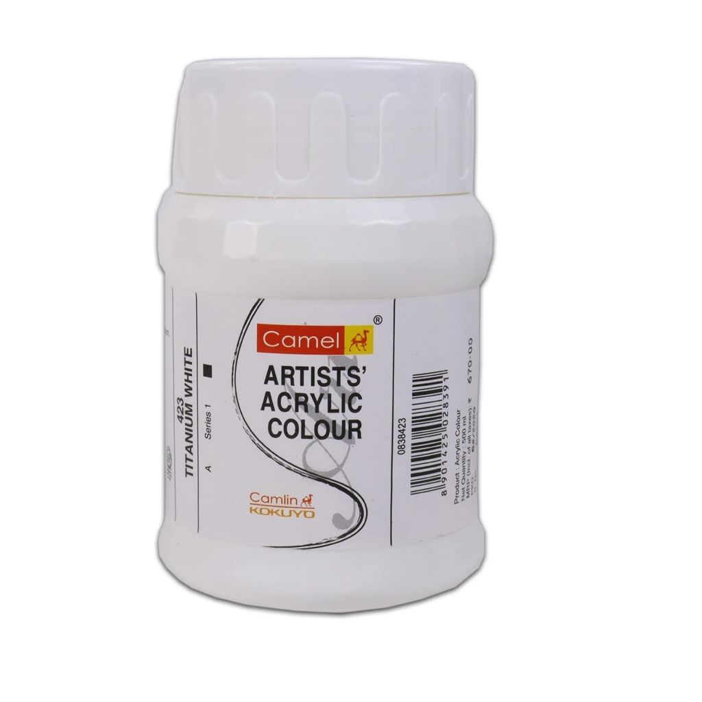 Camel Artists' Acrylic Colour - Titanium White (423) - Jar of 500 ML