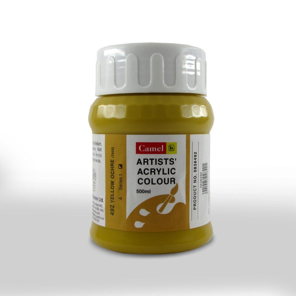 Camel Artists' Acrylic Colour - Yellow Ochre (492) - Jar of 500 ML