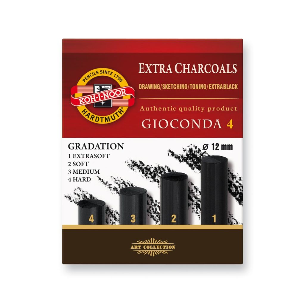 Koh-I-Noor Gioconda Artists' Artificial Drawing Extra Charcoal - Black Assorted - Pack of 4