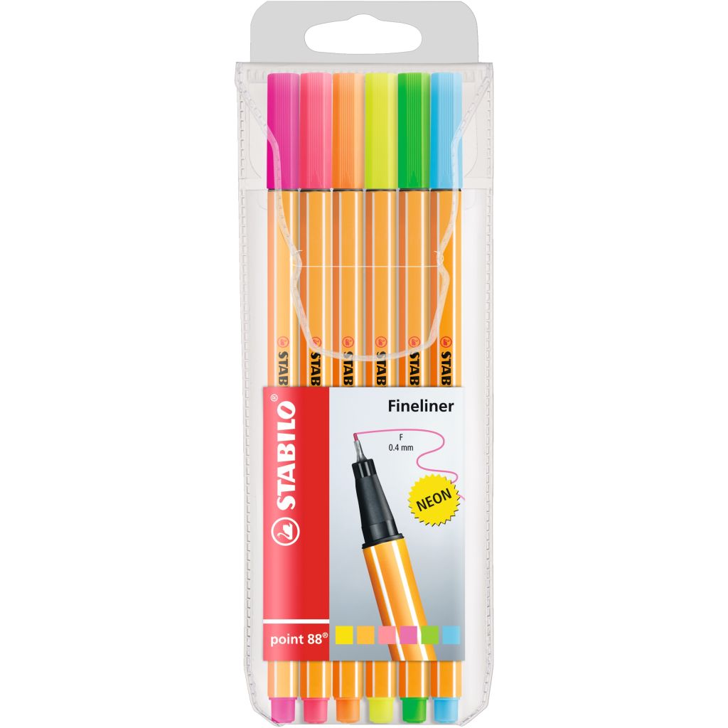 Stabilo Point 88 - Fineliner Pens - Wallet of 6 Neon Colours