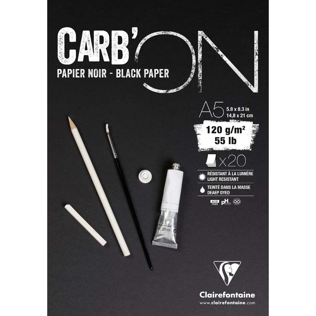 Clairefontaine - Fine Art Carb'ON - Glued - Drawing & Sketching Pad - A5 (163 mm x 210 mm or 6.4