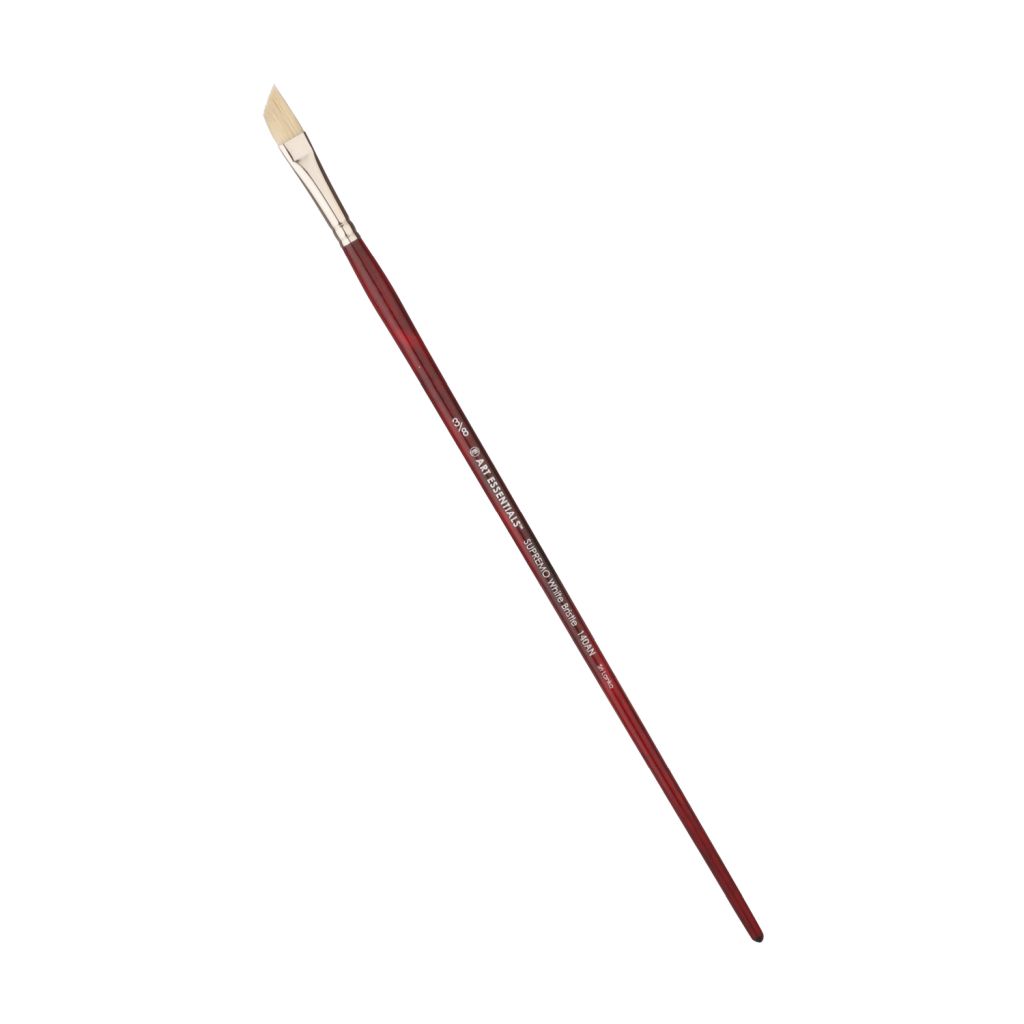 Art Essentials SUPREMO White Hog Bristle Brush - Series 140AN - Angular - Long Handle - Size: 3/8