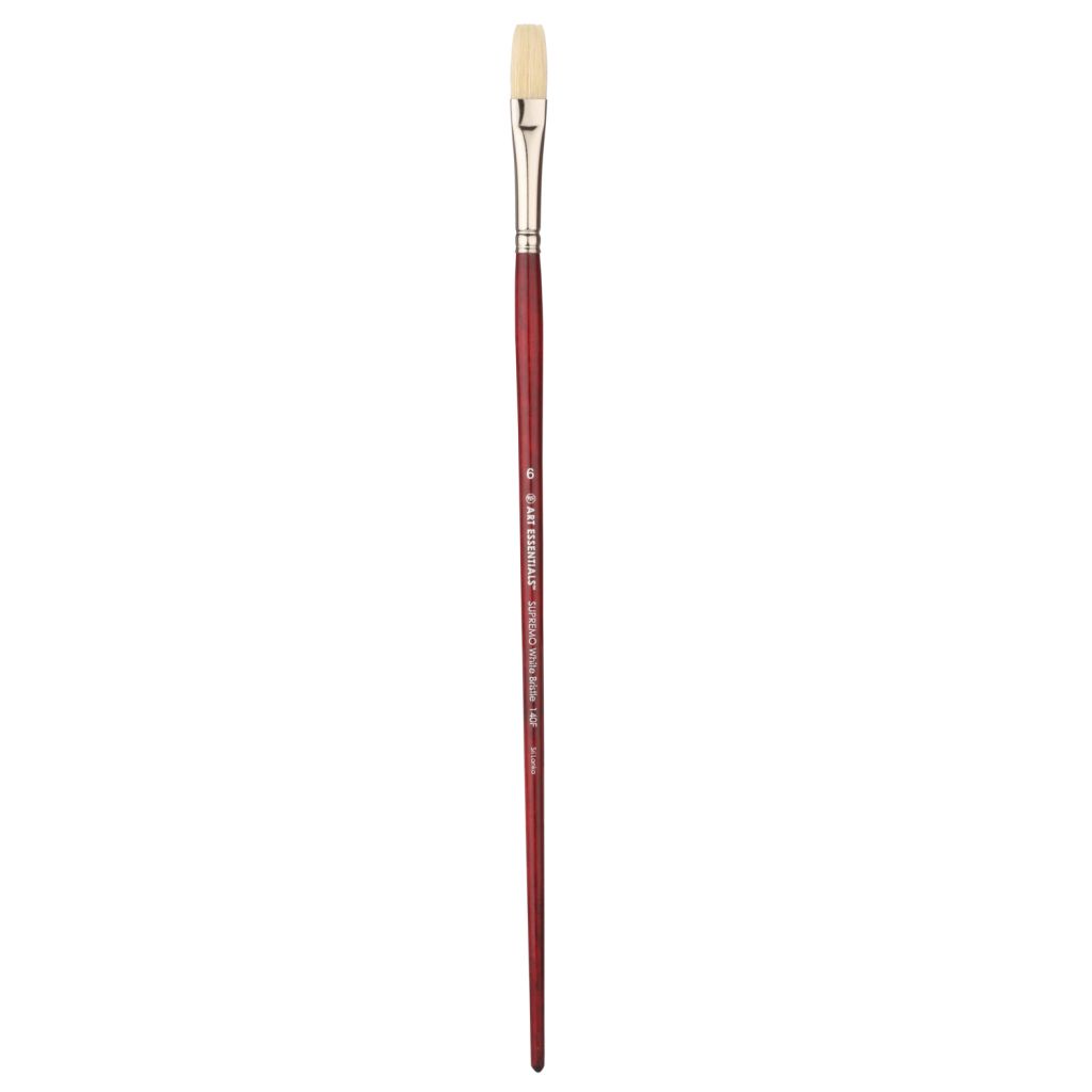 Art Essentials SUPREMO White Hog Bristle Brush - Series 140F - Flat - Long Handle - Size: 6