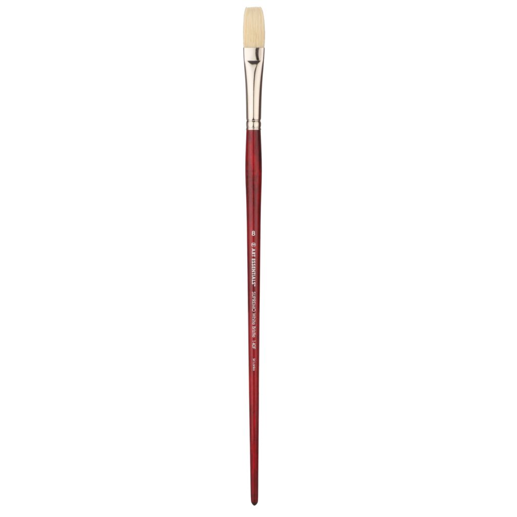 Art Essentials SUPREMO White Hog Bristle Brush - Series 140F - Flat - Long Handle - Size: 8