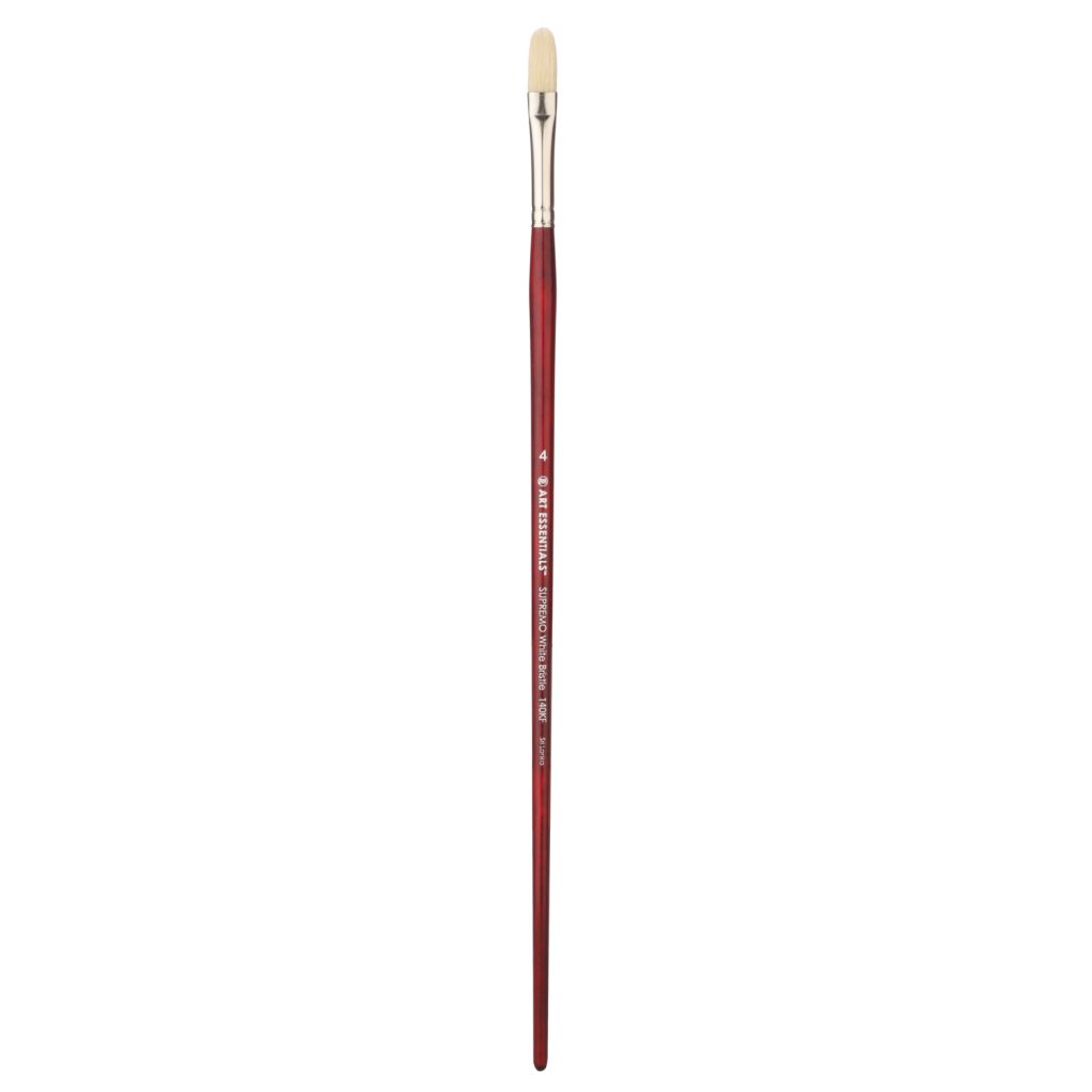 Art Essentials SUPREMO White Hog Bristle Brush - Series 140KF - Filbert - Long Handle - Size: 4