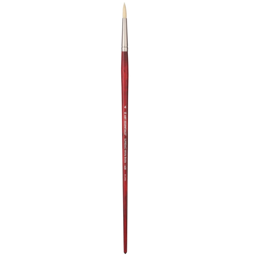 Art Essentials SUPREMO White Hog Bristle Brush - Series 140R - Round - Long Handle - Size: 4