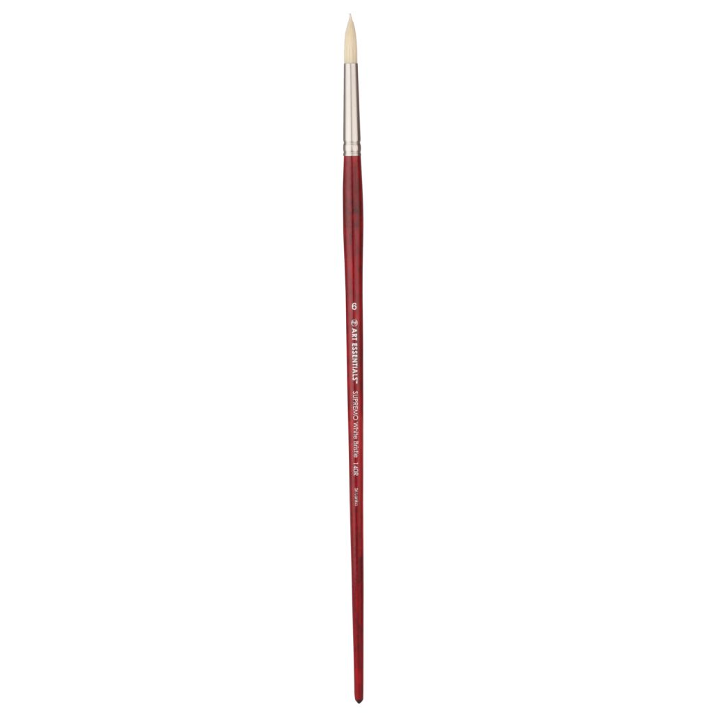 Art Essentials SUPREMO White Hog Bristle Brush - Series 140R - Round - Long Handle - Size: 6