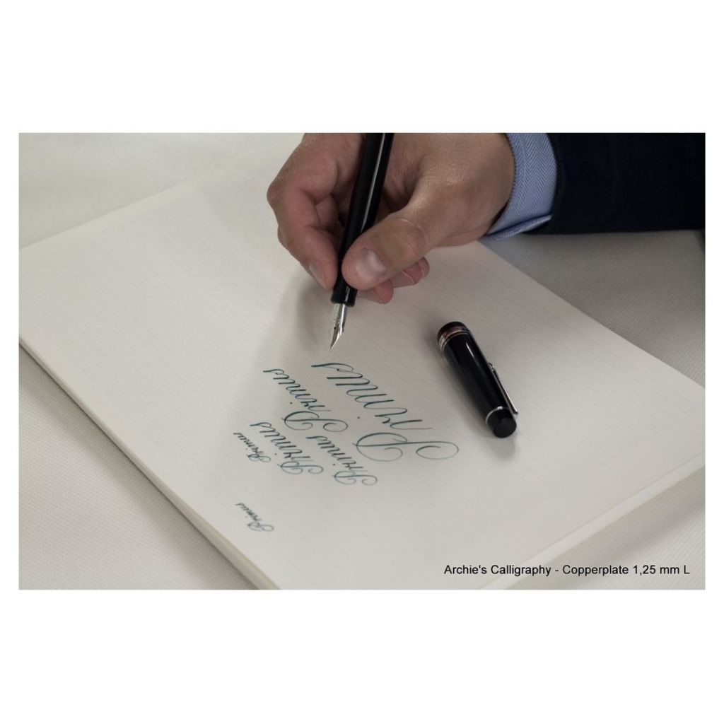 Archie's Calligraphy - 1.25 mm Copperplate, Spencerian Landscape - A4 (21 cm x 29.7 cm) Natural White Extra Smooth 120 GSM Paper, Pad of 50 Sheets