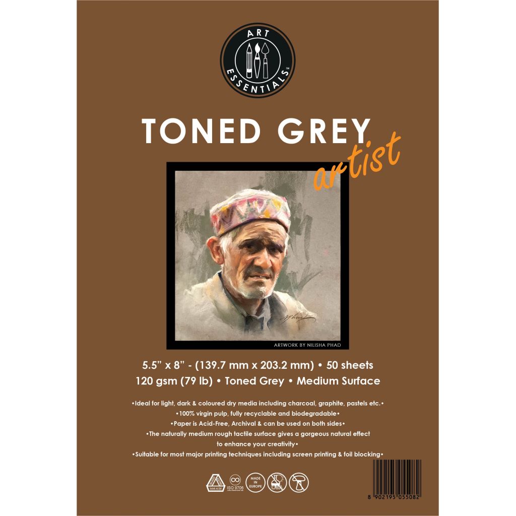 Art Essentials Toned Grey Artist Sketching Paper - Medium Surface 120 GSM - 13.9 x 20.3 cm or 5.5 x 8