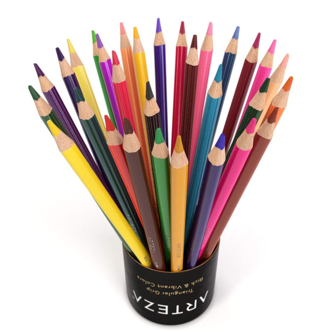 Arteza Premium Watercolours Pencils - Assorted Set of 48 - Triangular Grip - Rich & Vibrant Colours